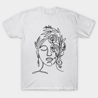 Female Face Line Art Drawing T-Shirt